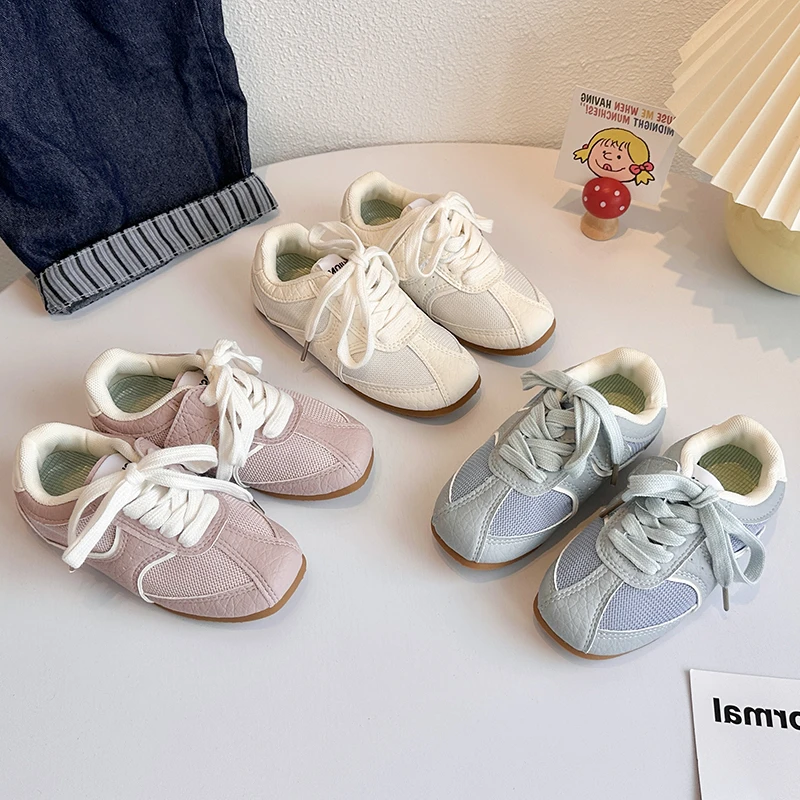 

2025 New Fashion Casual Girls Flats Shoes Spring and Autumn Children Lace-up Comfort Breathable Running Soft Sole Sneakers Trend
