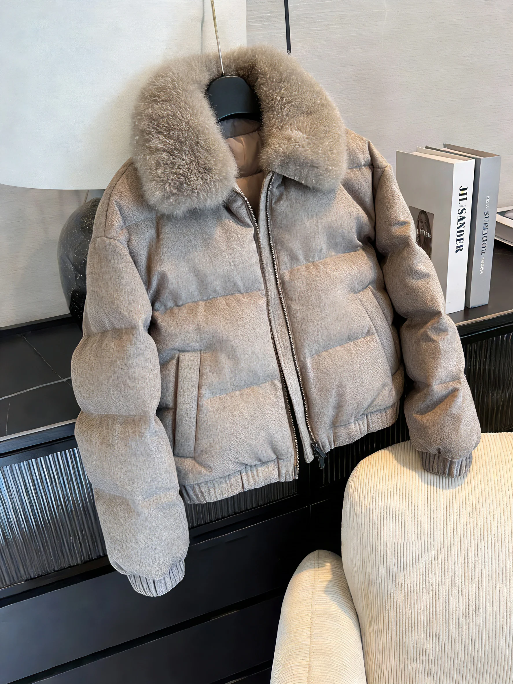 

Корейская уникальная дизайнерская куртка с меховым воротником, комбинированная с хлопком, женская, осенне-зимняя, свободного кроя, теплая, хлопковая одежда, модная, универсальная...