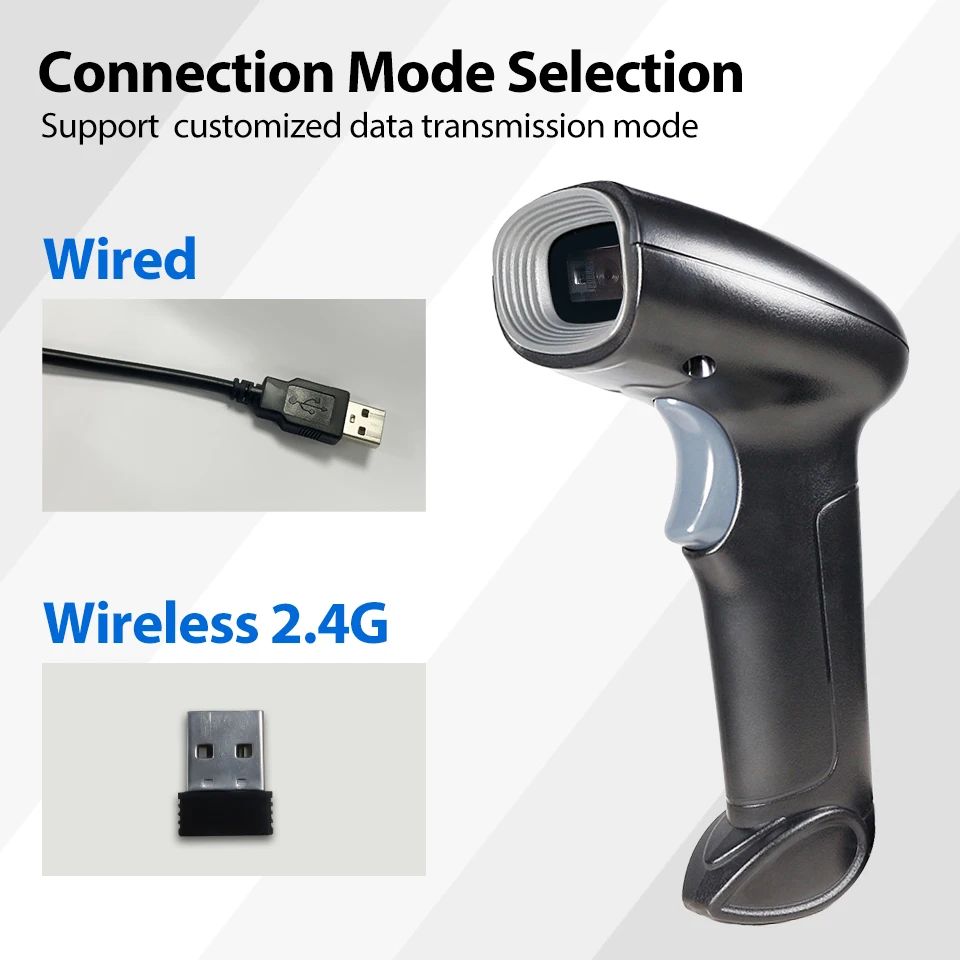 Draadloze USB QR-codescanner 2D barcodelezer CMOS-beeldsensor PDF417 Ondersteuning telefoon MAC-scherm Bekabelde barcodelezer