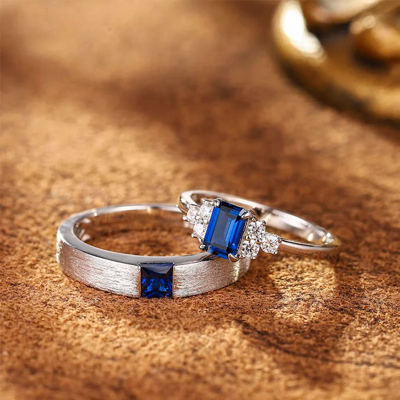 925 Silver Cultivated Royal Sapphire Ring Couple Wedding Proposal Ring Design for Men And Women