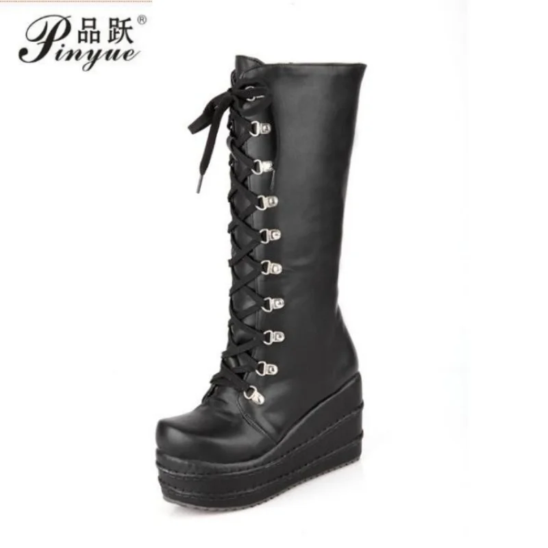 

8 см модные ботинки для косплея в стиле панк, женская обувь, зимние сапоги до колена на платформе, на высоком каблуке, размеры 31-43