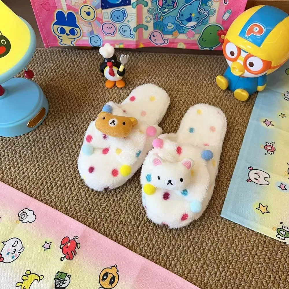 Urocze kapcie pluszowe Rilakkuma, jesienno-zimowe, wełniane kapcie domowe, modele do akademików studenckich, ciepłe buty do noszenia w pomieszczeniach, prezenty dla dziewcząt.