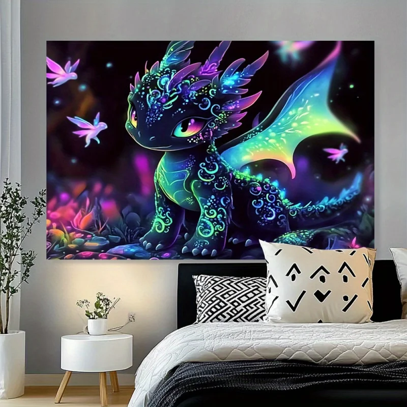Tapiz de dragón colorido VIKAMA, tela decorativa con tema de domar dragones, decoración para habitación de niños, decoración moderna y genial para sala de estar