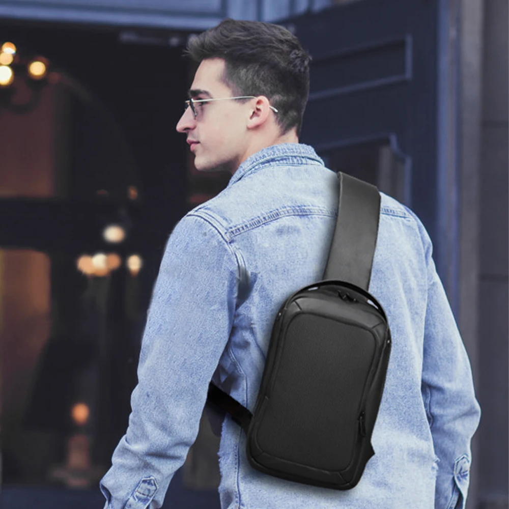 HcanKcan Shoulder Bags Men Fashion Sling Crossbody Bag For Male Chest Bag New Fashion Black Messenger Bag With USB Charging Port