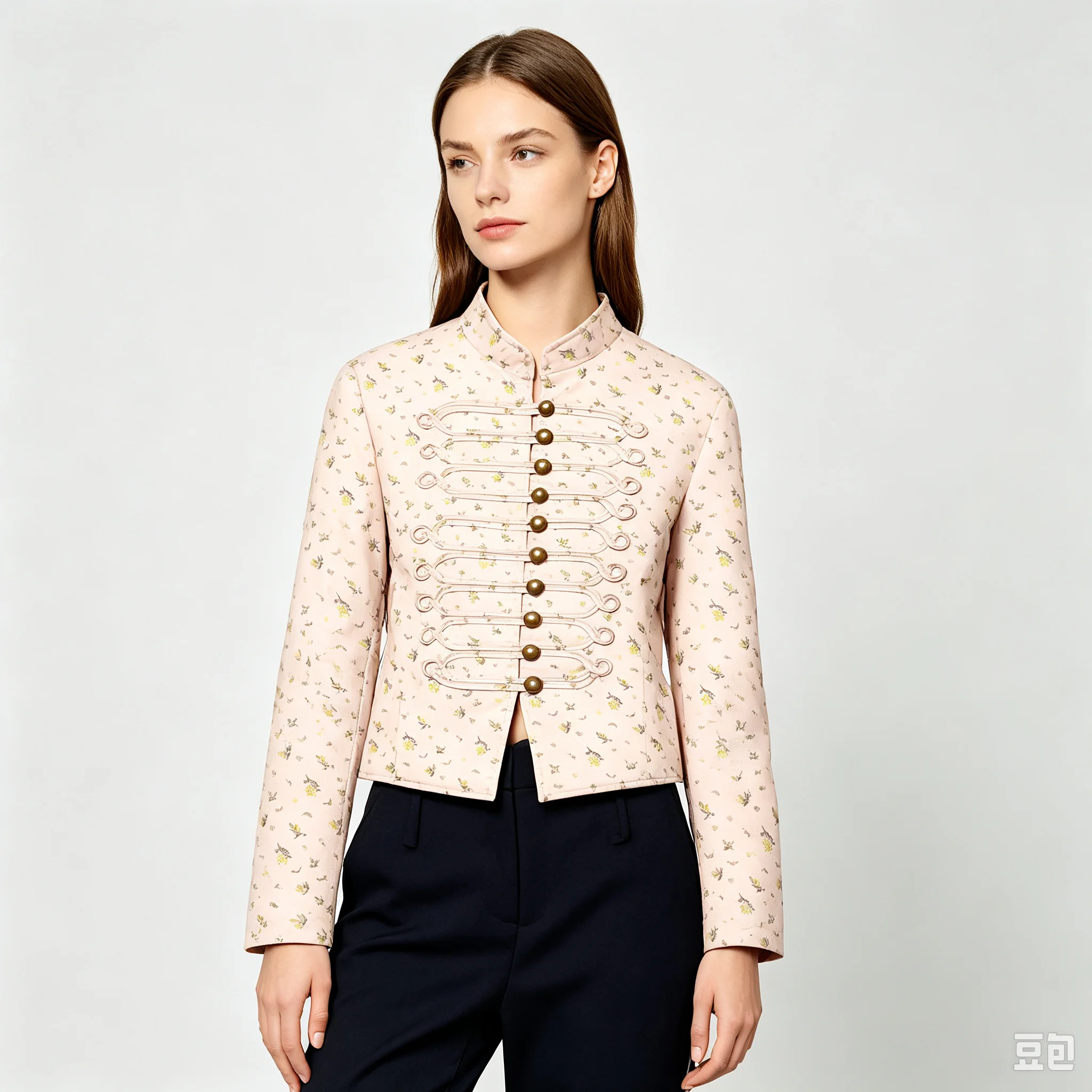 New Autumn Arrival: Women's Slim-Fit Printed Long-Sleeve Blazer with Stand Collar — Sweet-Style Pink Top