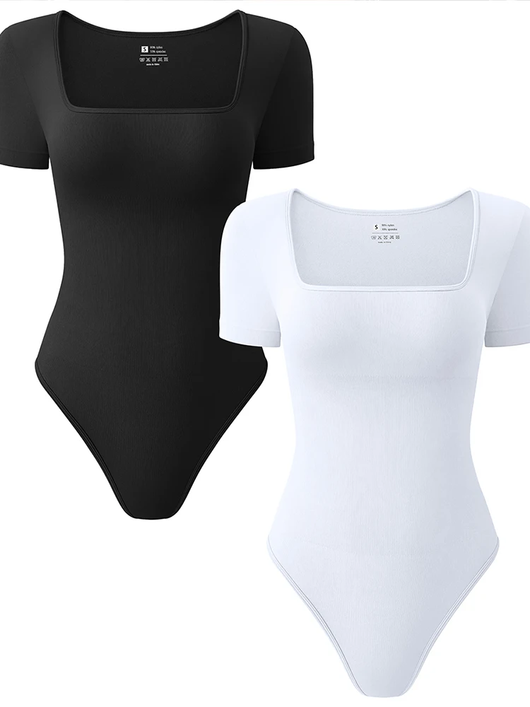 Damski kombinezon na wczesną jesień, krótki rękaw, T-shirt, jednolity kolor, kwadratowy dekolt, bezszwowy, modelujący sylwetkę, body, top damski.