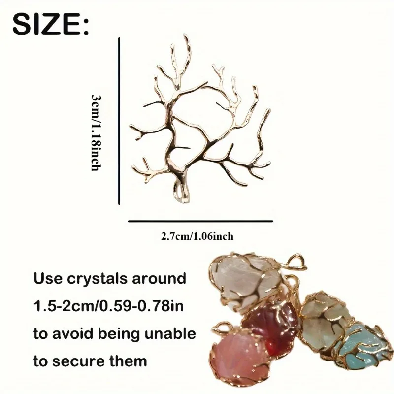 DIY Tree Branch Design Pendant Frames Set for Handmade Jewelry Includes Golden Silver Copper Crystal Charm for Necklace Making
