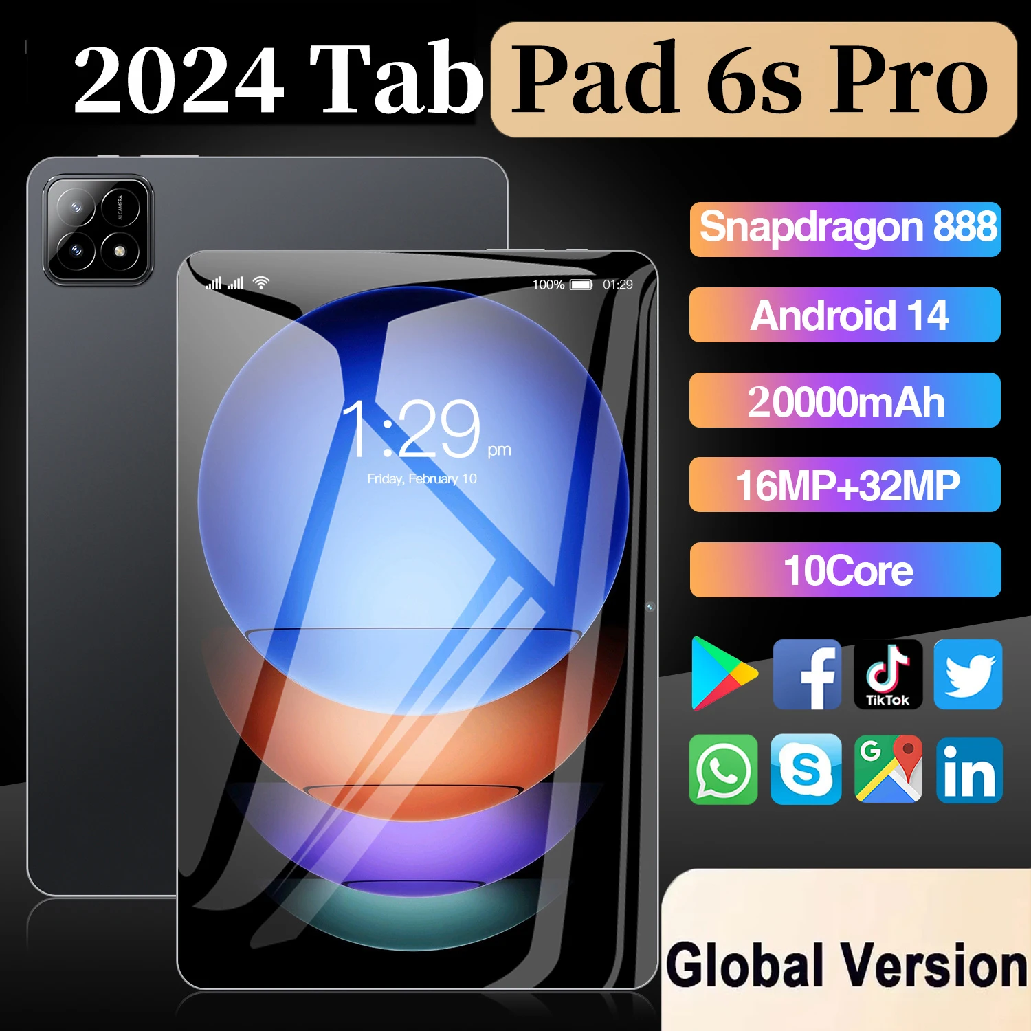 

Pad 6S Pro Tablet Android 14 20000mAh 11inch Global Version Tablets HD 4K 16GB+1T 5G Dual SIM Bluetooth WiFi Android Tablet PC