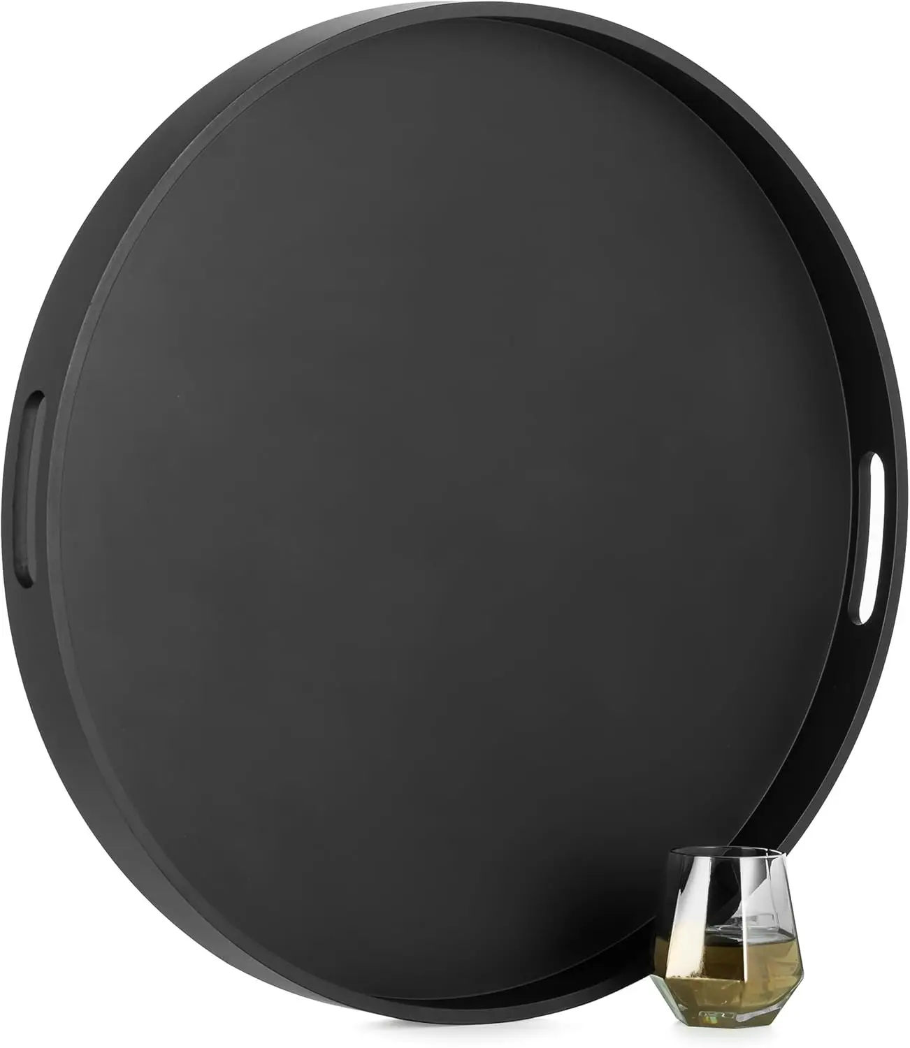 

Ottoman Tray Serving Decor: Round Large Coffee Table Bla Decorative With Handles For Home Living Room