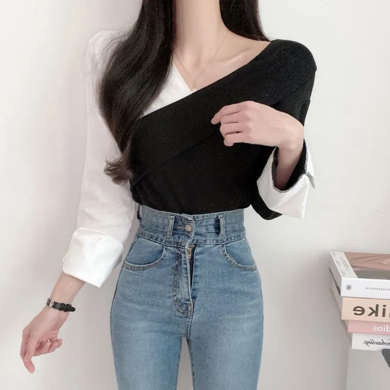 Women Blouse Panelled Vintage Temper Irregular Tops Casual Office Lady Ulzzang Fashion Spring Blusas De Mujer Daily Classic Chic