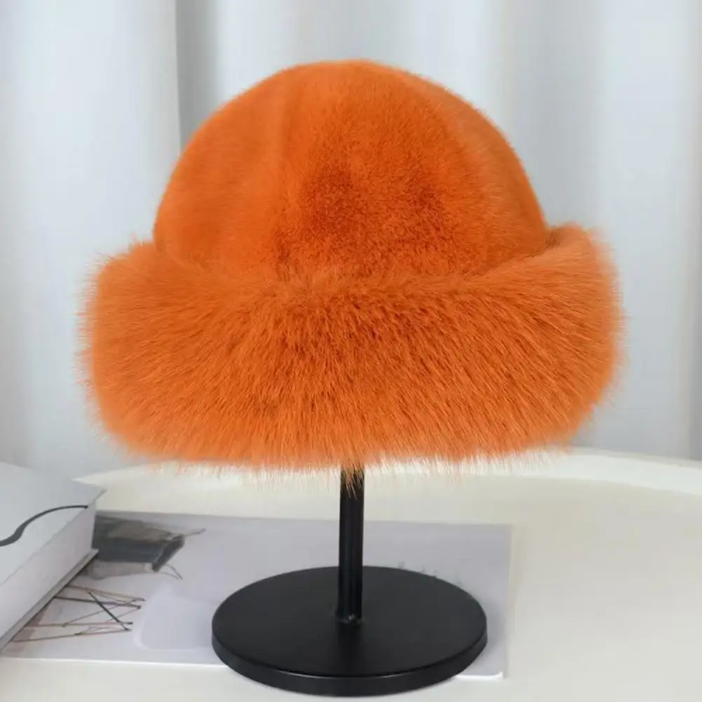 

Cozy Plush Bucket Hat Cozy Faux Fur Winter Bucket Hat with Soft Texture Thickened Warm Plush Stylish Winter Headwear for Gentle