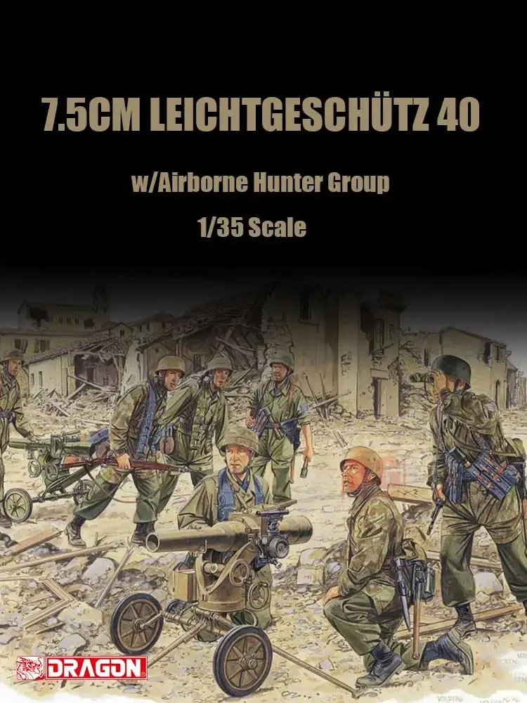 DRAGON-Kit de modelo ensamblado 6147 alemán, pistola de retroceso tipo 40 de 7,5 cm con el grupo Hunter aerotransportado 1/35