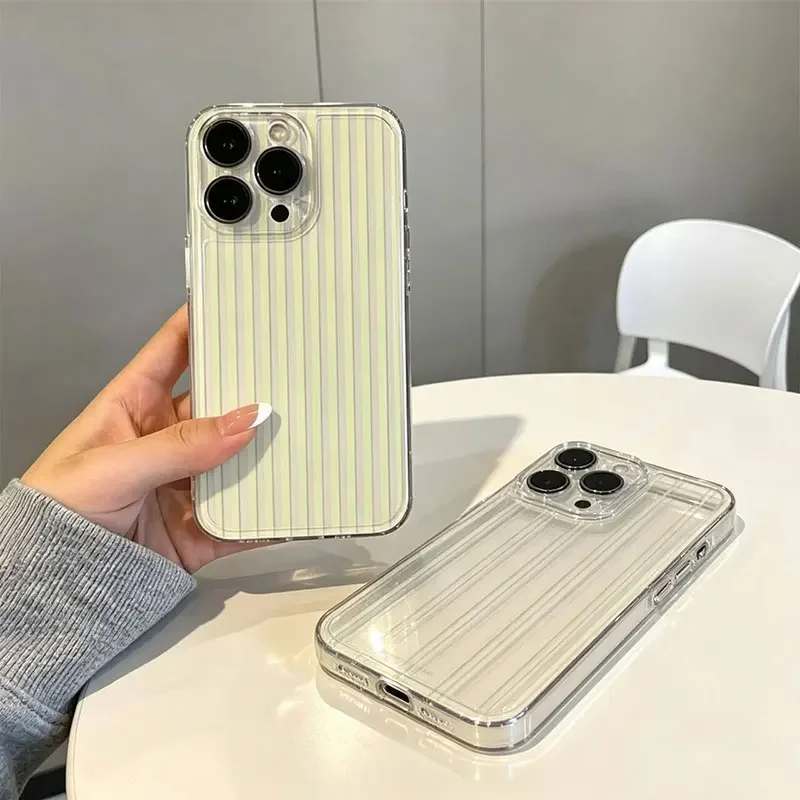 Transparent Fresh Vertical Stripe Case For Samsung Galalxy S26 S25 Ultra S24 S23 S22 Ultra Plus FE A57 A56 A54 A17 A07 A06 5G