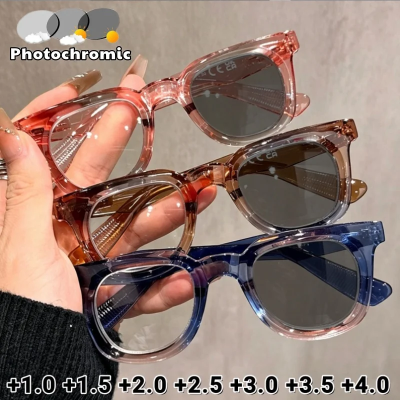 High Definition Photochromic Presbyopia Glasses Unisex Fashion Gradually Transparent Frame Anti Blue Light Eyewear +1.0 To +4.0