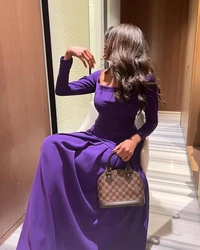 Scoggins Dress Purple Long Sleeves Prom Dresses Square Neck Pleated Floor Length Women Evening Dresses Party Dresses