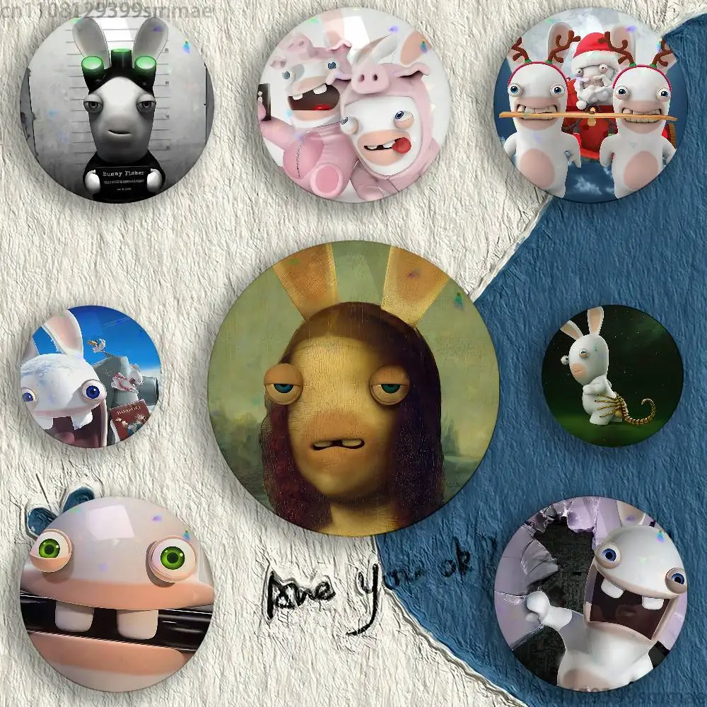 Значок-брелок с персонажами из мультфильма R-Rabbids, круглая эмаль, ручная работа, аксессуар для одежды и сумок