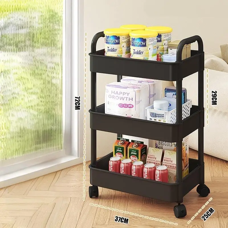 3 ชั้นRollingพลาสติกRackรถเข็นหลายชั้นห้องครัวห้องน้ําห้องนอนOrganizerล้อSnack Storage Cart