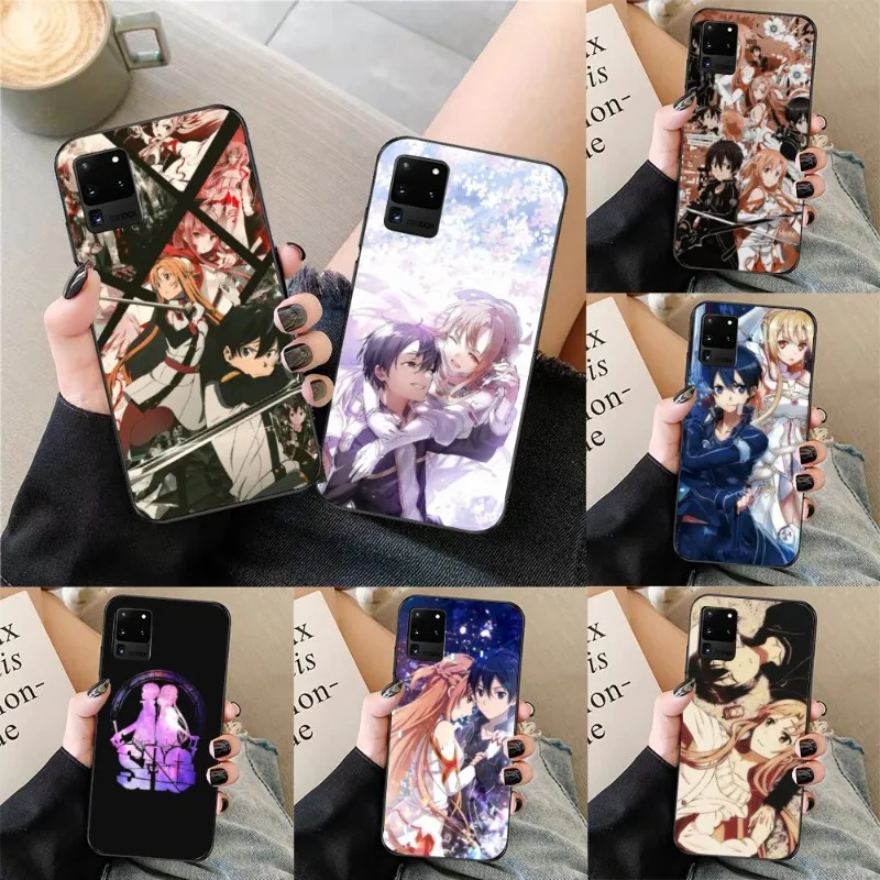 SAO Kirito Asuna Smart Phone Case for Samsung Galaxy S23 S22 S21 S10 S9 S8 Plus Ultra Black Soft Phone Cover Funda