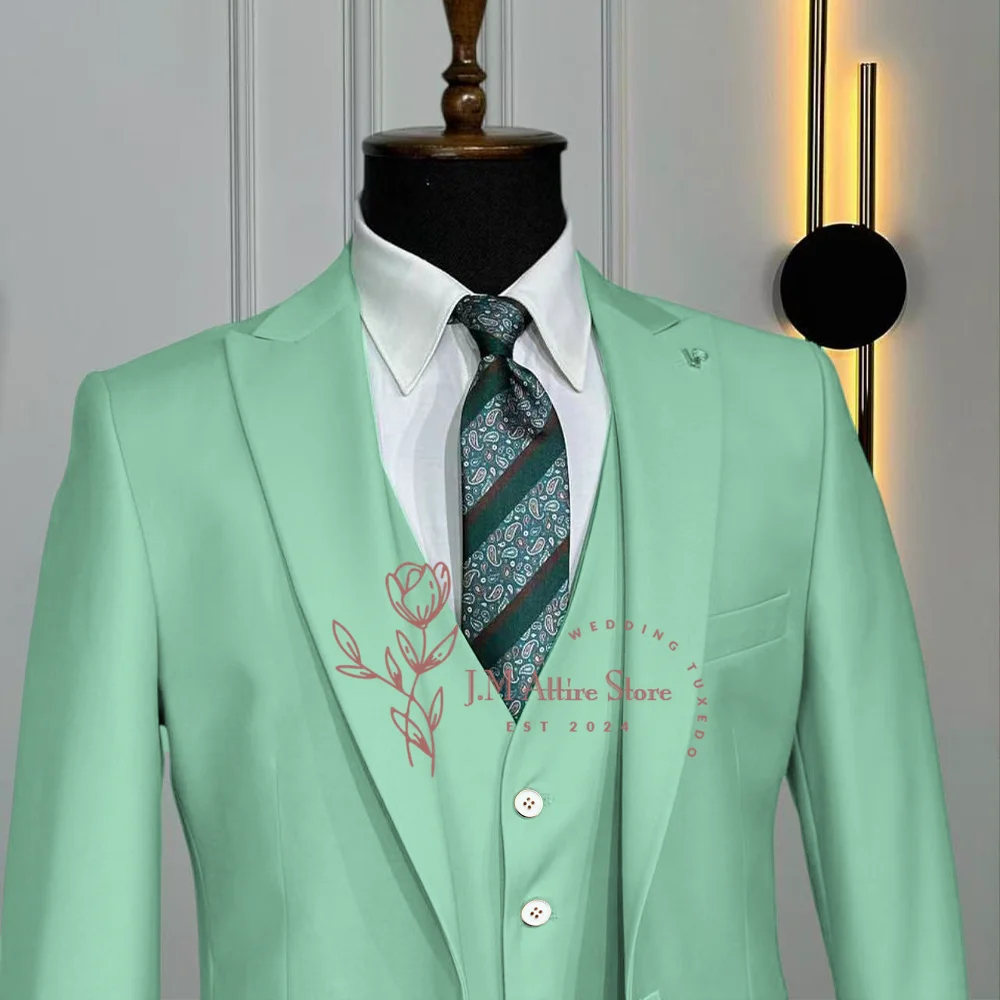 بدلة رجالية مخصصة مكونة من 3 قطع سترة ذات طية صدر السترة من النعناع وسراويل ضيقة مناسبة لحفلات الزفاف اليومية وحفلات التخرج بدلة سهرة للرجال #2
