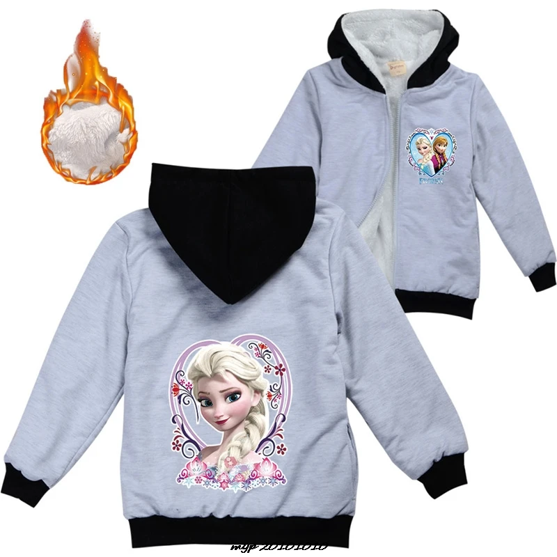 Frozen Elsa Children Thicken Jacket Girl Clothes Fur Kids Princess Cosplay Hoodie Toddler Girls Windbreaker Coat Winter Top