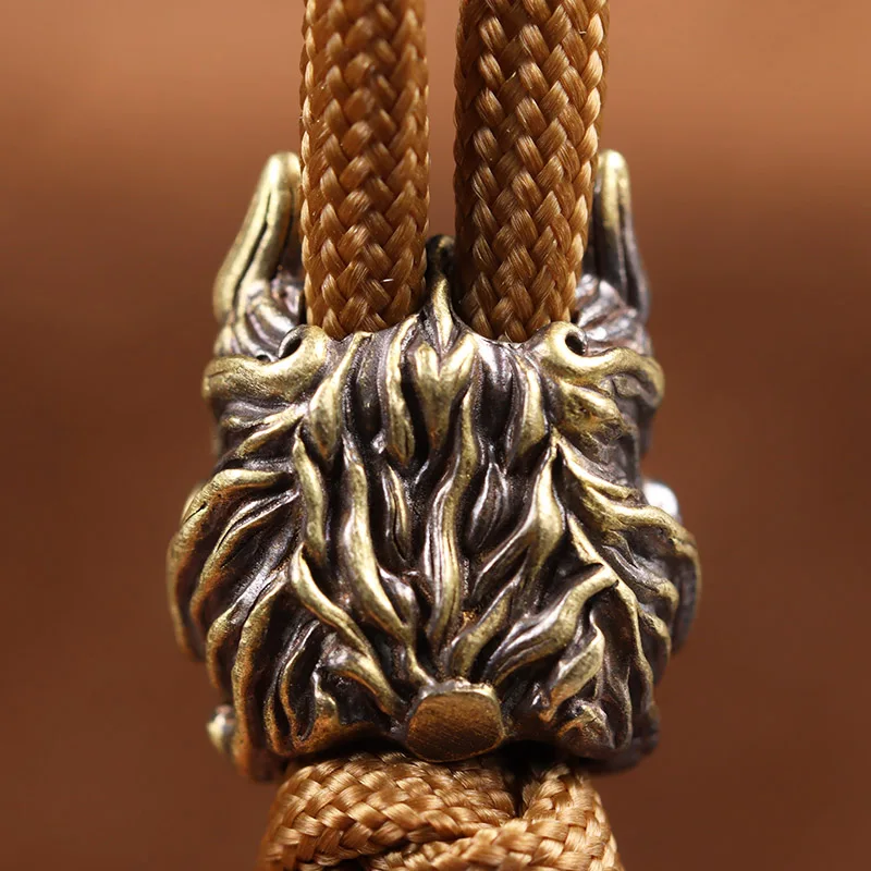 Mahakala Head Sculpture Brass Knife Beads EDC Outdoor DIY Paracord Accessories Handmade Woven Bracelet Lanyard Pendants Hangings