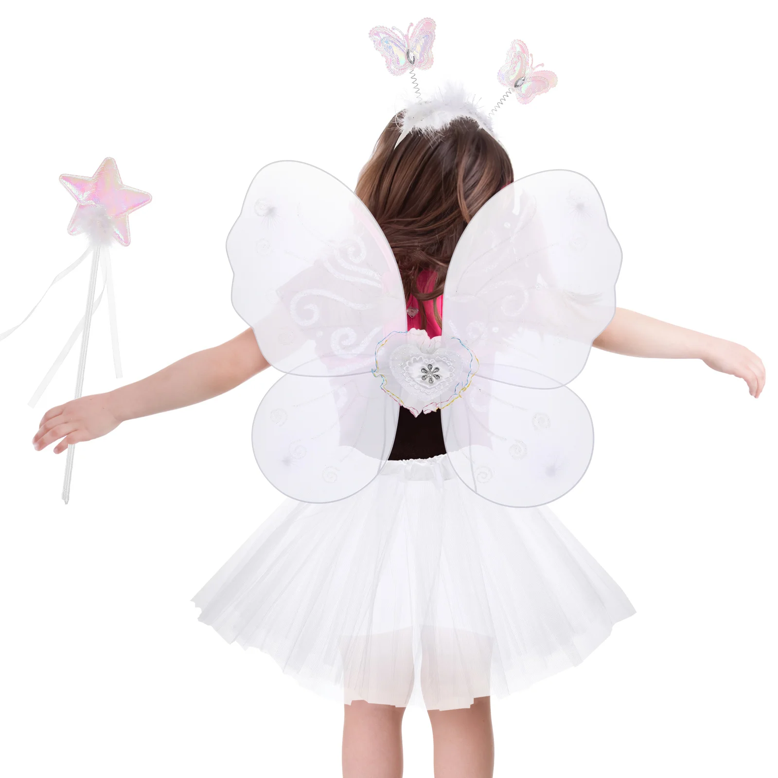 Butterfly Wings Four Piece Set Girls Outfits Girl's Fairy Dress Cosplay Performing Fabric Children's Costume Kit