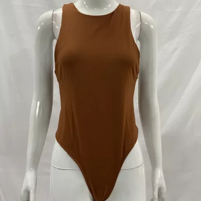 

Sexy Tight Fitting Sleeveless Vest Fashion Round Neck Solid Color Base Layer Bodysuit Summer European American Women's Clothing