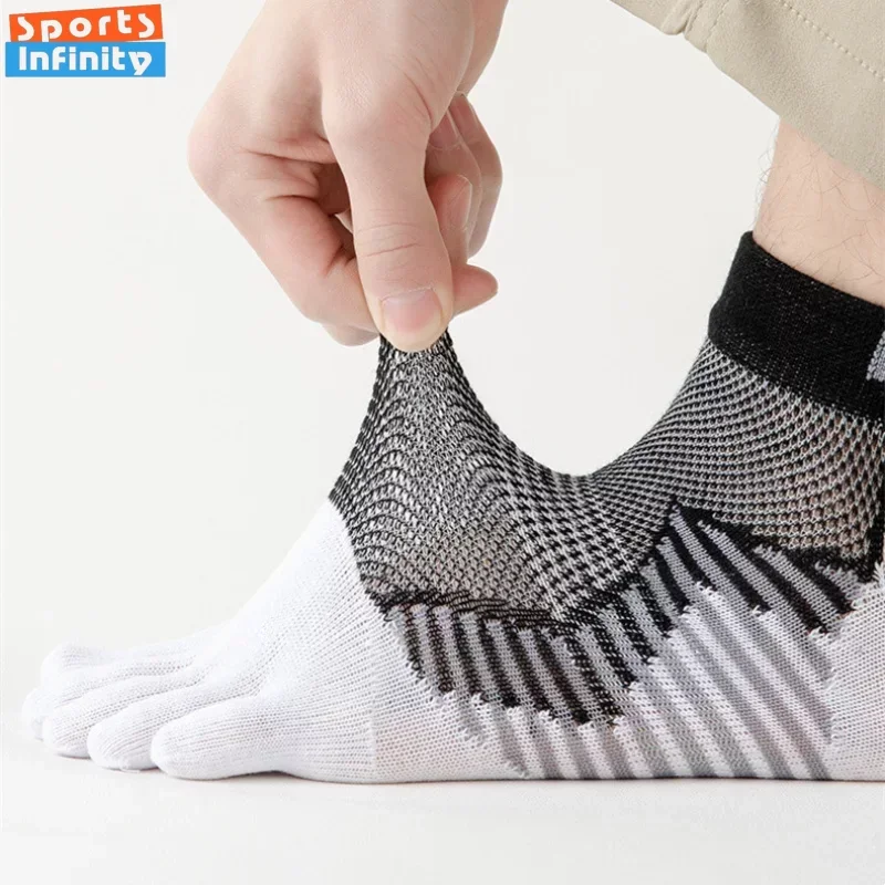 Men Socks Five Toes Sports Socks Women Summer Thin Short Workout Basketball Cycling Socks Hollow Out Mesh Breathable Running Sox