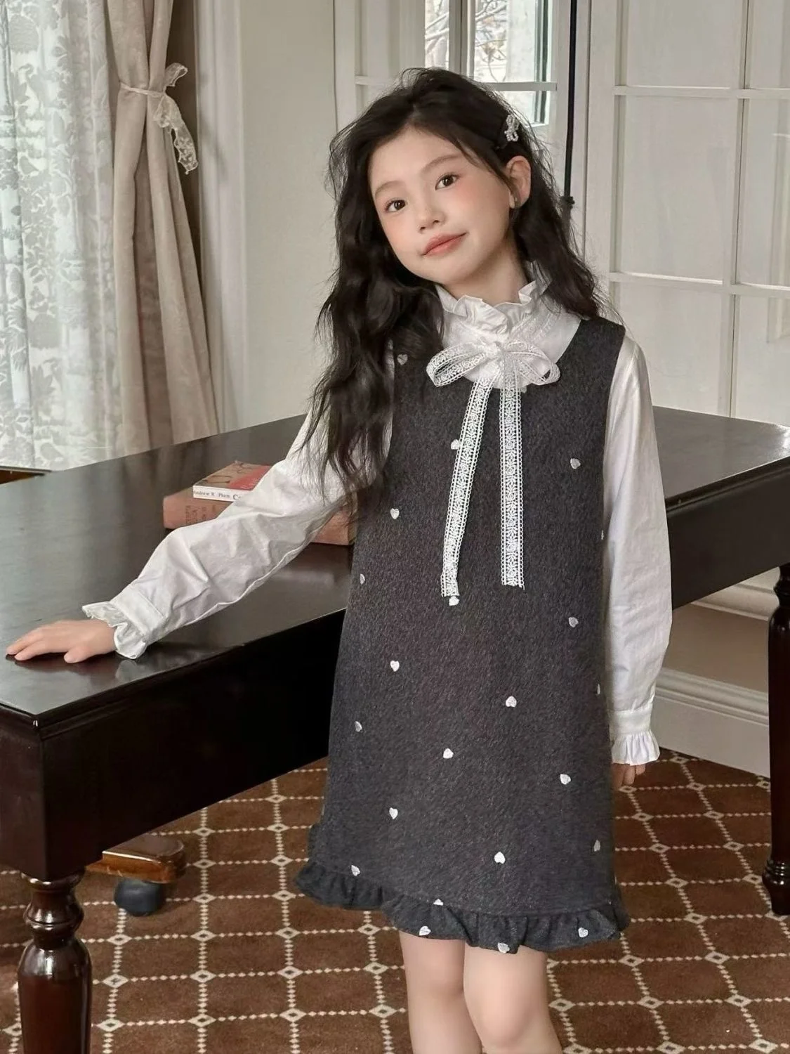 韓国風子供用ツーピースセット-シャツ-スカート-ベストスタイル-春秋新作-女の子用-小香風スーツ-子供用ベストスカート