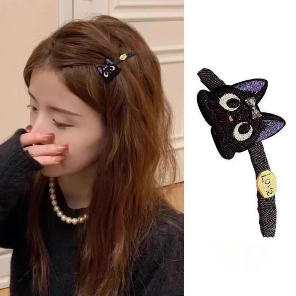 Kawaii الكورية نمط الفتيات Bowknot مقاطع الشعر لطيف القطة السوداء رائعة أغطية الرأس المطرزة موضة بانج كليب الهدايا #1