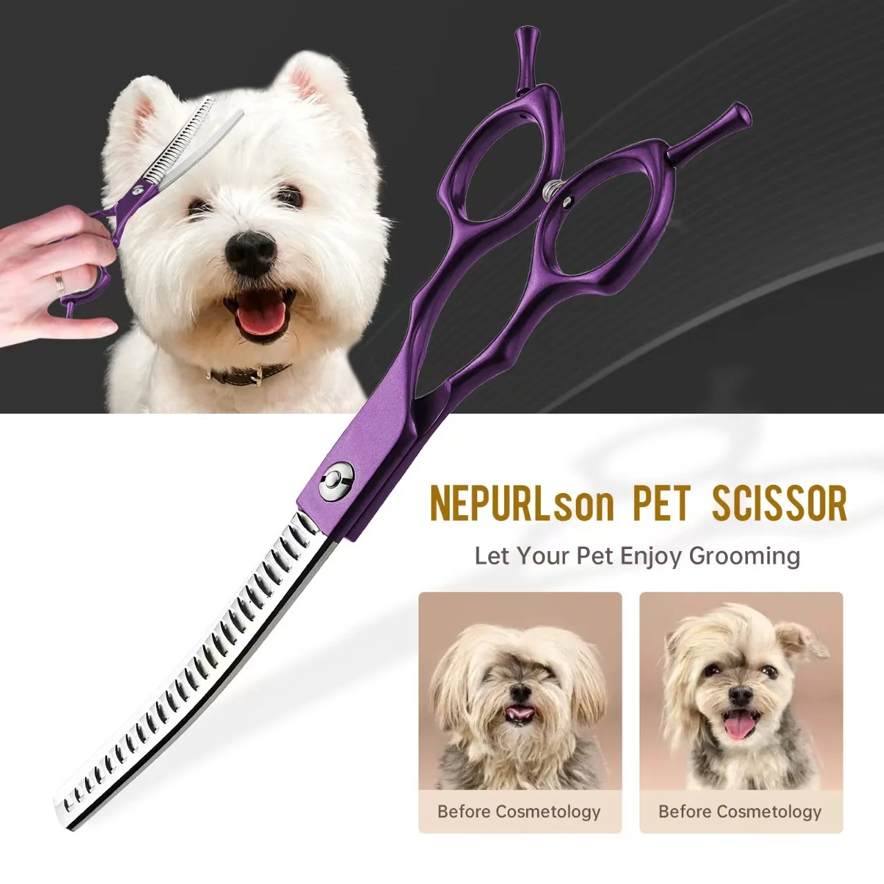 7inch Curved Chunkers Shears Stainless Steel Dog Grooming Scissors, Special Designed Pet scissors