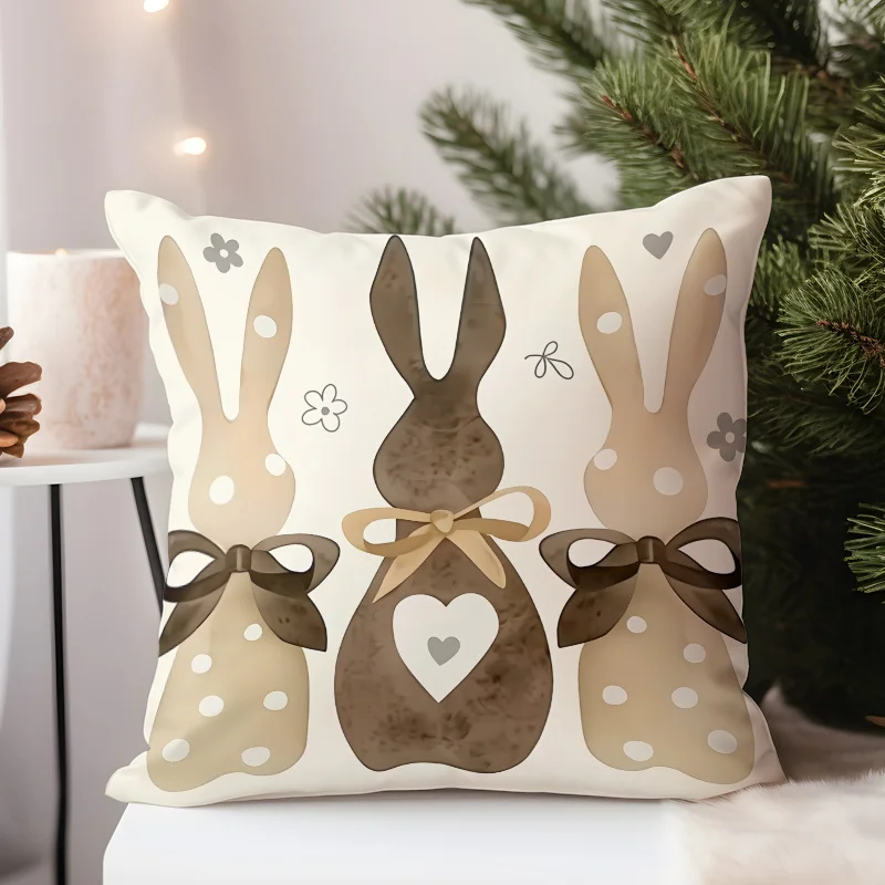 

1pc Short Plush Easter Pillowcase, Featuring Four Unique Rabbit Designs, Zippered and Machine Washable Home Decor, Perfect Holiday Home Decoration