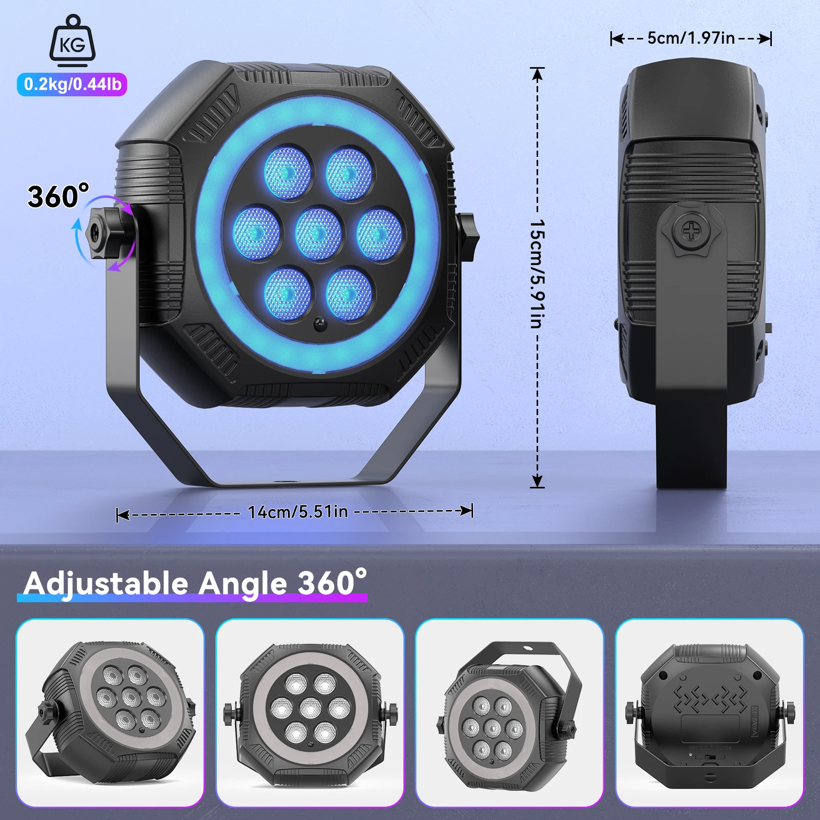 8PCS Mini Par Lights 7LED RGB 4IN1 Stage Par Light w/Halo Light Strip Remote Control DJ Disco Lights Effect Lighting for Theater