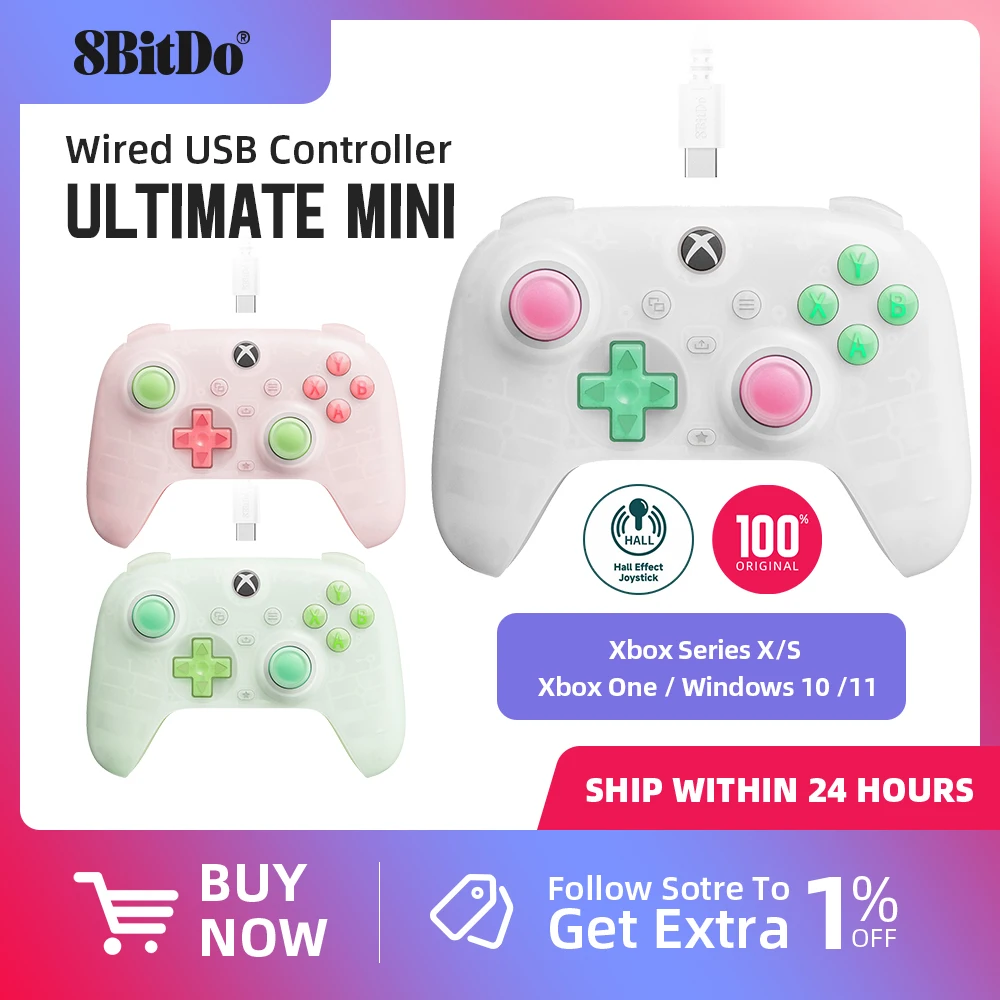 8BitDo Ultimate Mini Wired Controller for Xbox Hall Effect Joysticks and Triggers For Xbox Series X|S, Xbox One, Windows 10/11