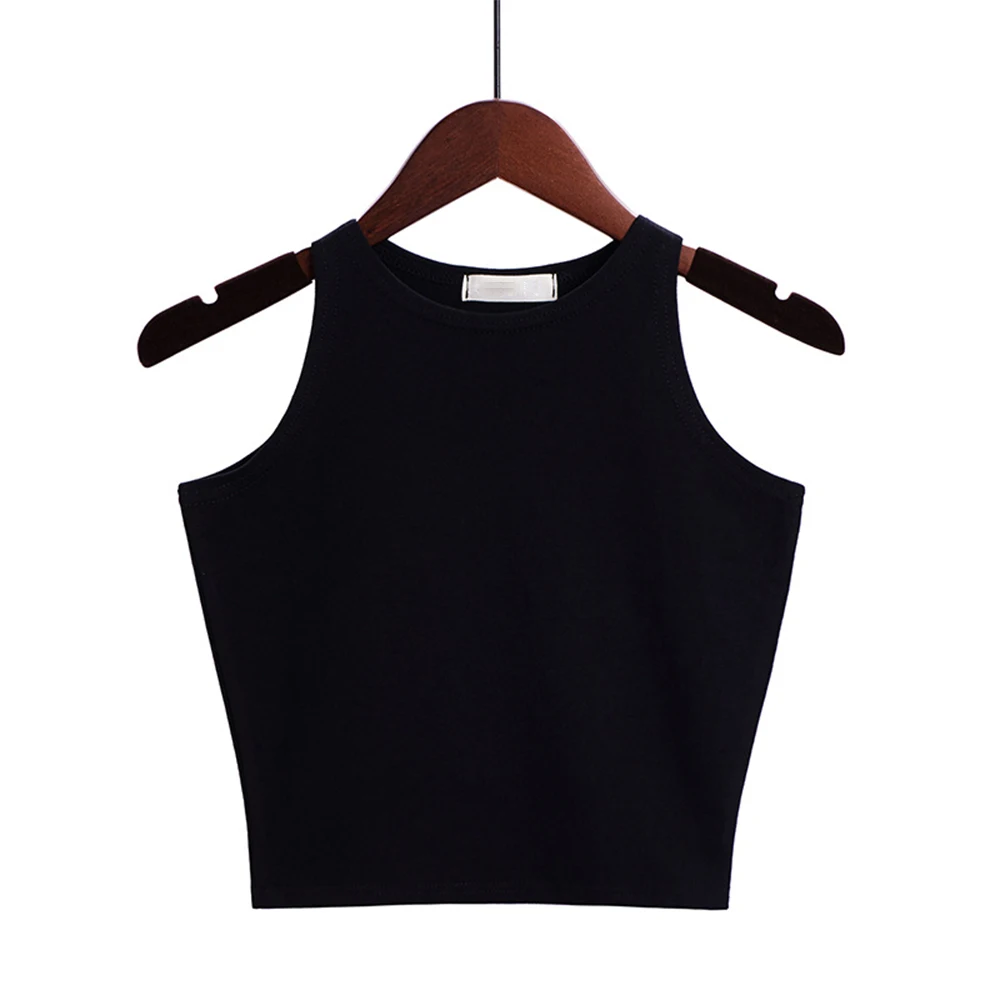 Sexy Summer Crop Top Tanks Sleeveless Vests Solid Color Basic O Neck Sport Streetwear Tank Tops Vest Tees Clothing For Women