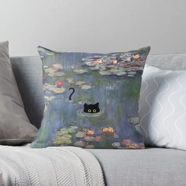 Cat Monet Waterlily  Printing Throw Pillow Cover Fashion Square Hotel Car Bed Decorative Soft Pillows not include One Side