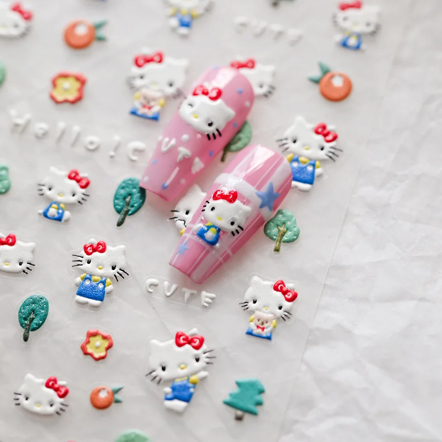 5D Cute Hello Kitty Nail Stickers Sanrio Anime Nail Art Decoration Melody Cinnamoroll Nail Art Stickers Nail Accessories