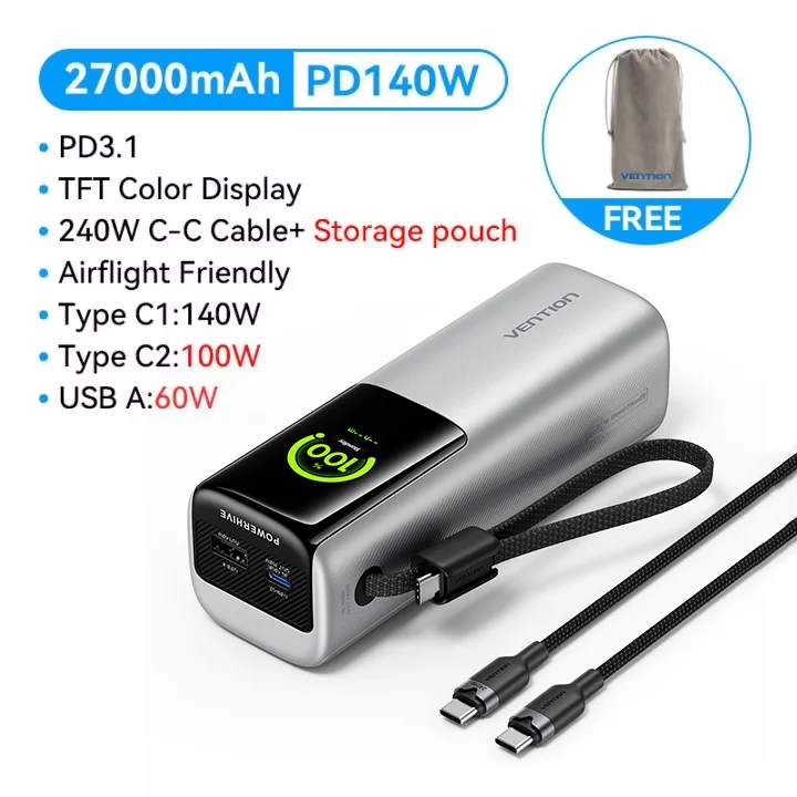 Vention 200W Powerbank 27000mAh PD 3.1 140W Max Draagbare Powerbank voor Laptop PD Snelladen voor iPhone 17 16 Samsung S25 S24