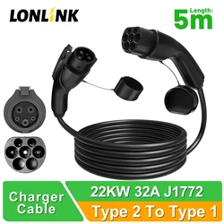 Lonlink PortableEV Charging Cable Type 2 To Type 1 32A 7.2KW  Electric Vehicle Hybrid PHEV Cars Full Lenght 5 meter For VW