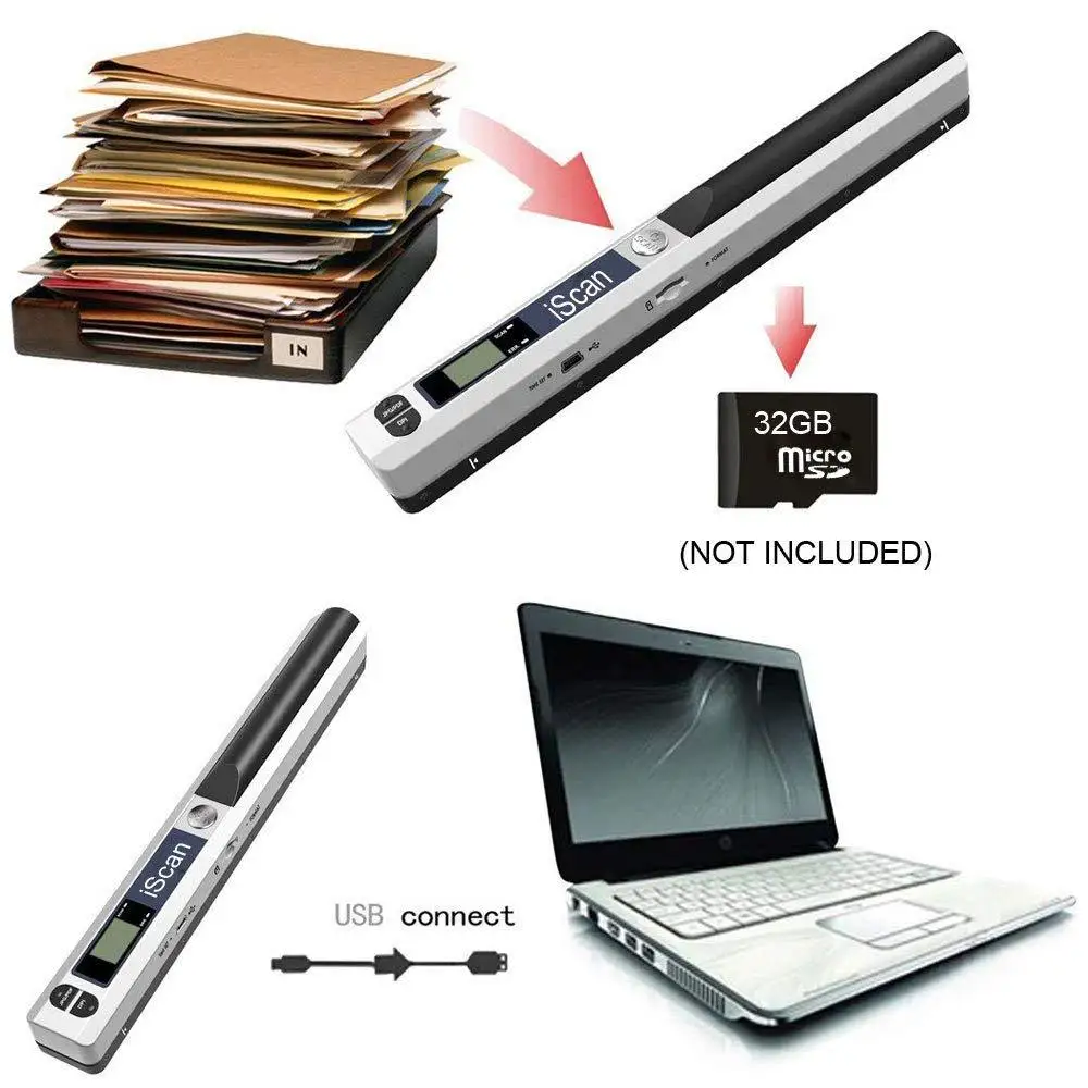 iScan Handheld Scanner A4 Document Fast HD 900DPI USB Wireless Scanner for Work Study Photo Receipts Scan JPG/PDF Word/Excel