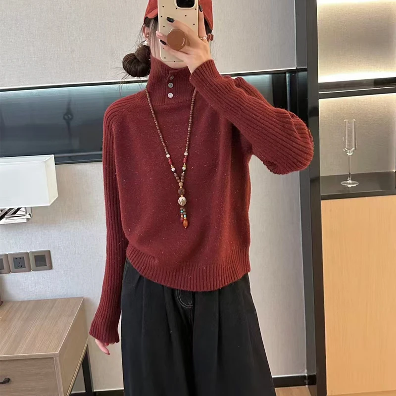 

Утепленный свободный повседневный вязаный свитер-пуловер для женщин в корейском стиле, осенне-зимняя новинка, универсальный комфортный топ