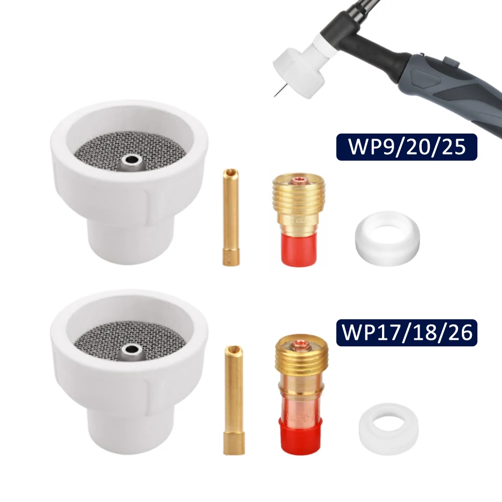 4Pcs White Ceramic Nozzle Alumina Cup #12 #14 #16 #24  Collets Body Kit 2.4mm WP9/17/18/20/25/26 TIG Welding Torch Accessories