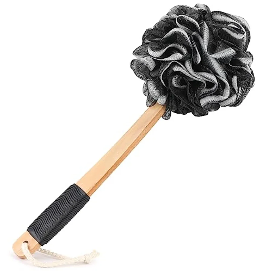 

Black Loofah on a Stick PE Soft Mesh Luffa with Non-Slip Wooden Handle Made of Soft and Sturdy Rubber Material Back Scrubber fo