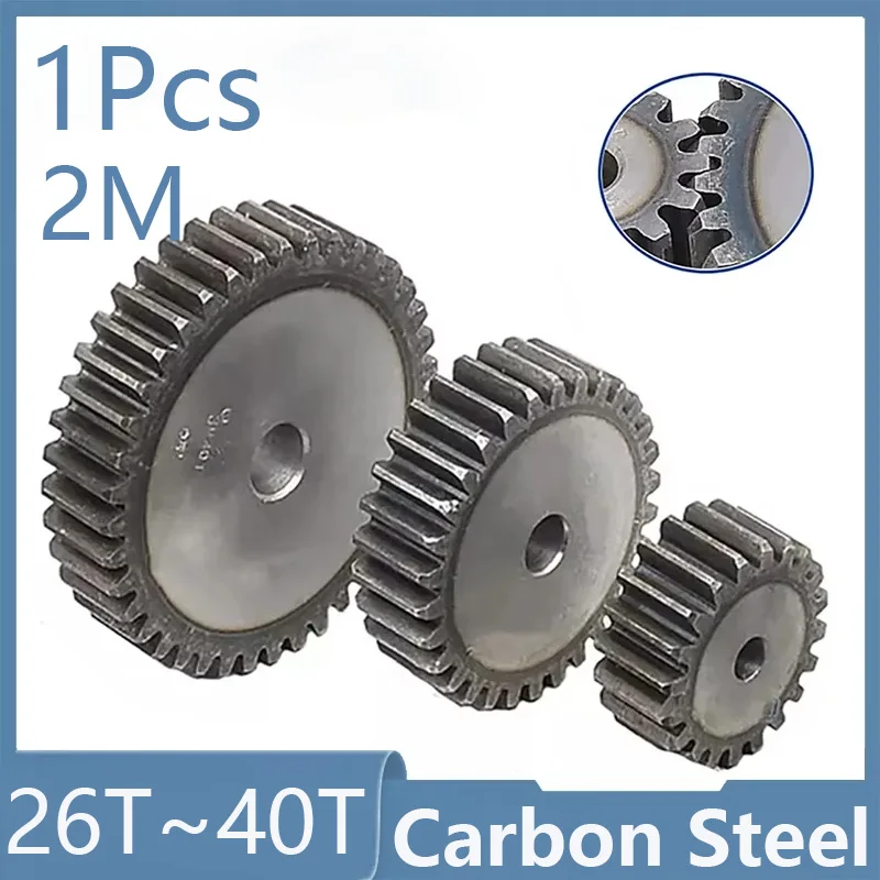 Flat Teeth Gear 2 Module 26T 27T 28T 29T 30T~40Teeth Craft Hole 45# Steel Total Height 20mm Mechanical Drive Accessories