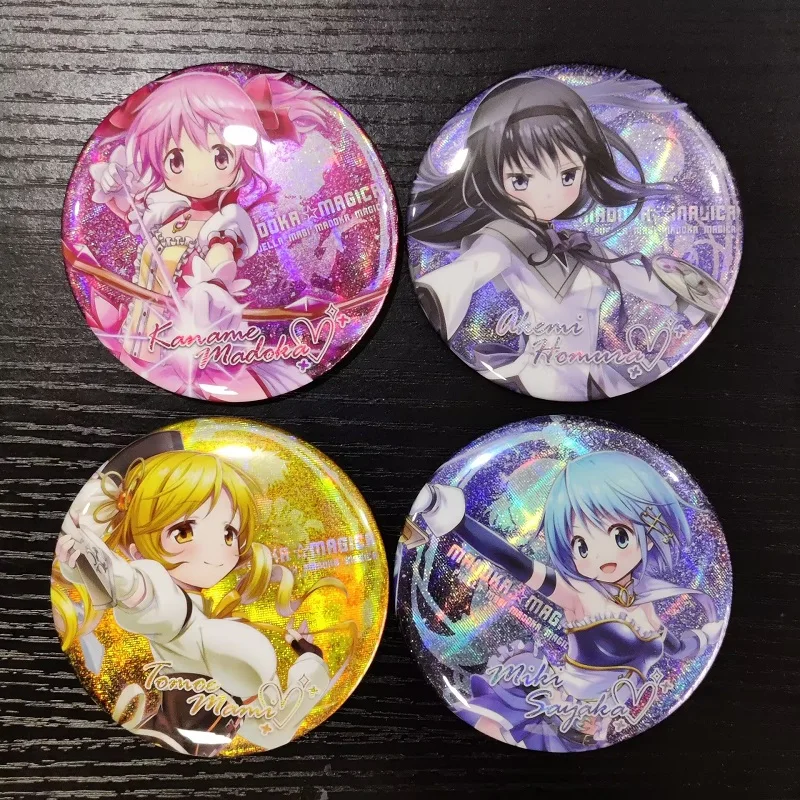 Puella Magi Madoka Magica Anime Figure Akemi Homura Miki Sayaka Sakura Kyouko Cosplay Double Flash Metal Laser Badges Decor Pins