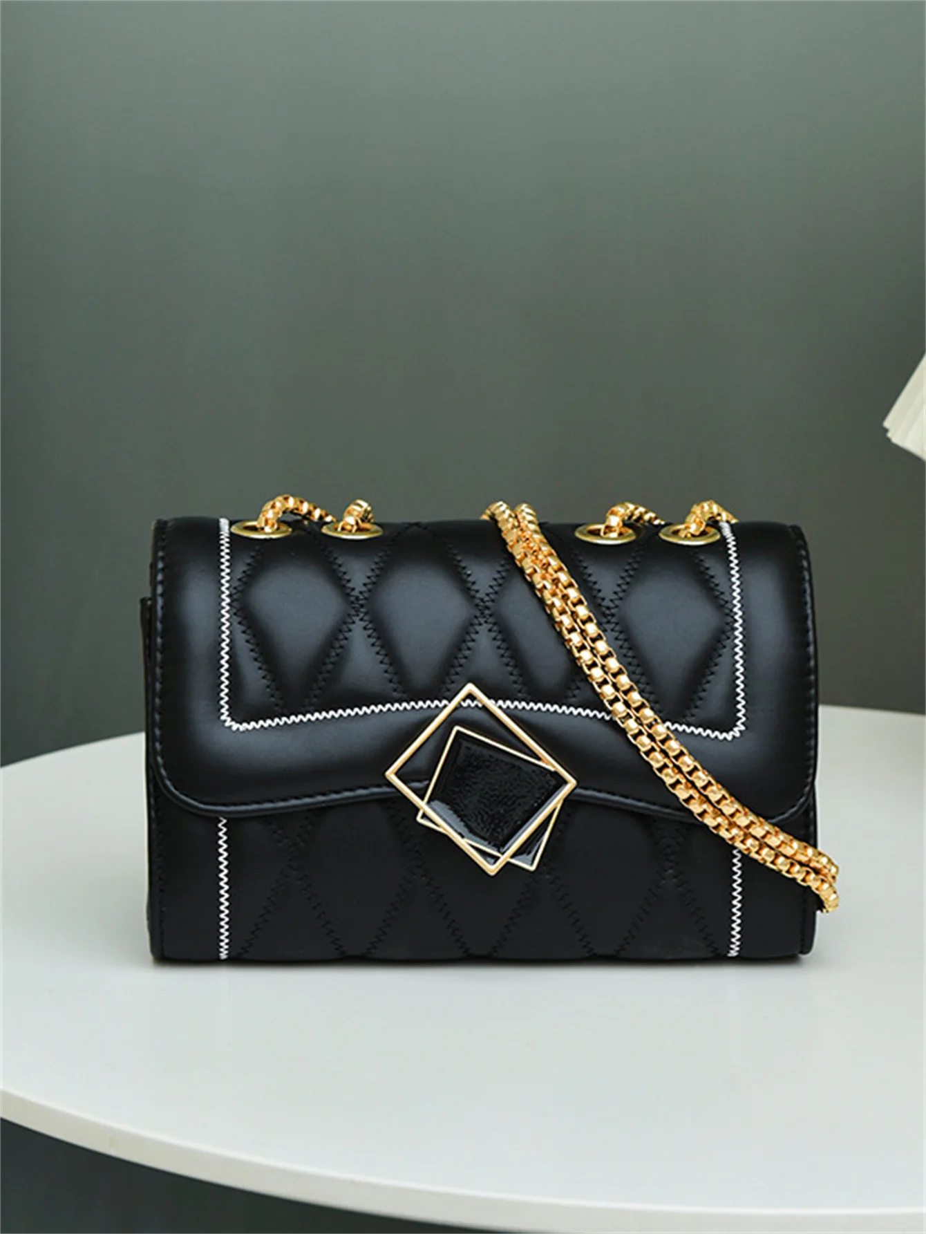 Black diamond bag women 2024 summer new fashion chain shoulder bag temperament crossbody handbag