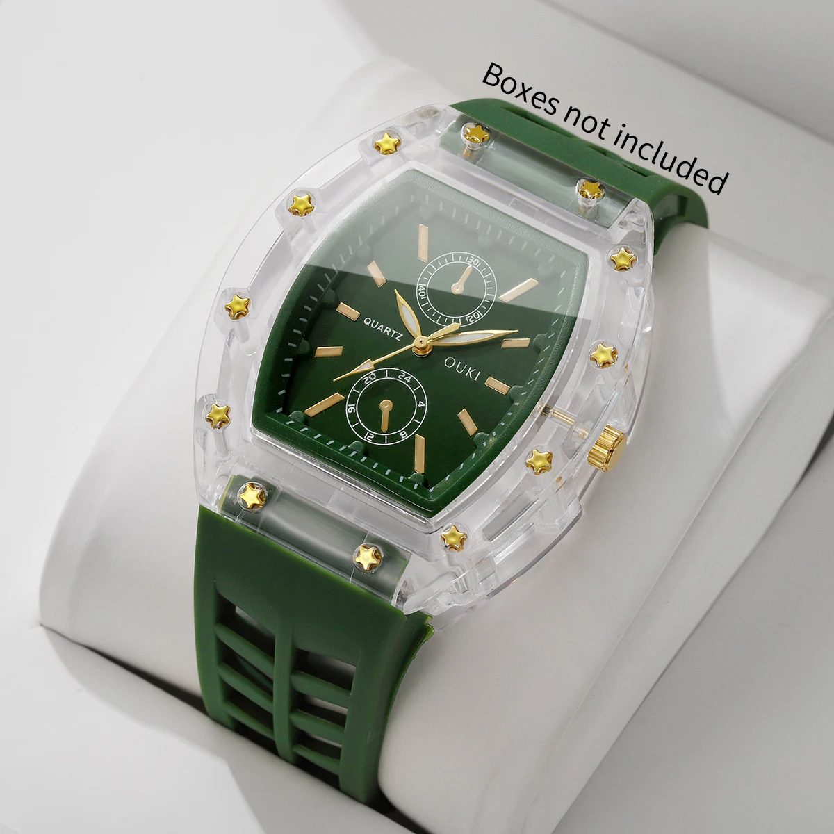 Fashion Tonneau Case Women Quartz Watch Silicone Strap Casual Sports Analog Wristwatch for Men Women Daily Gift（Without Box）