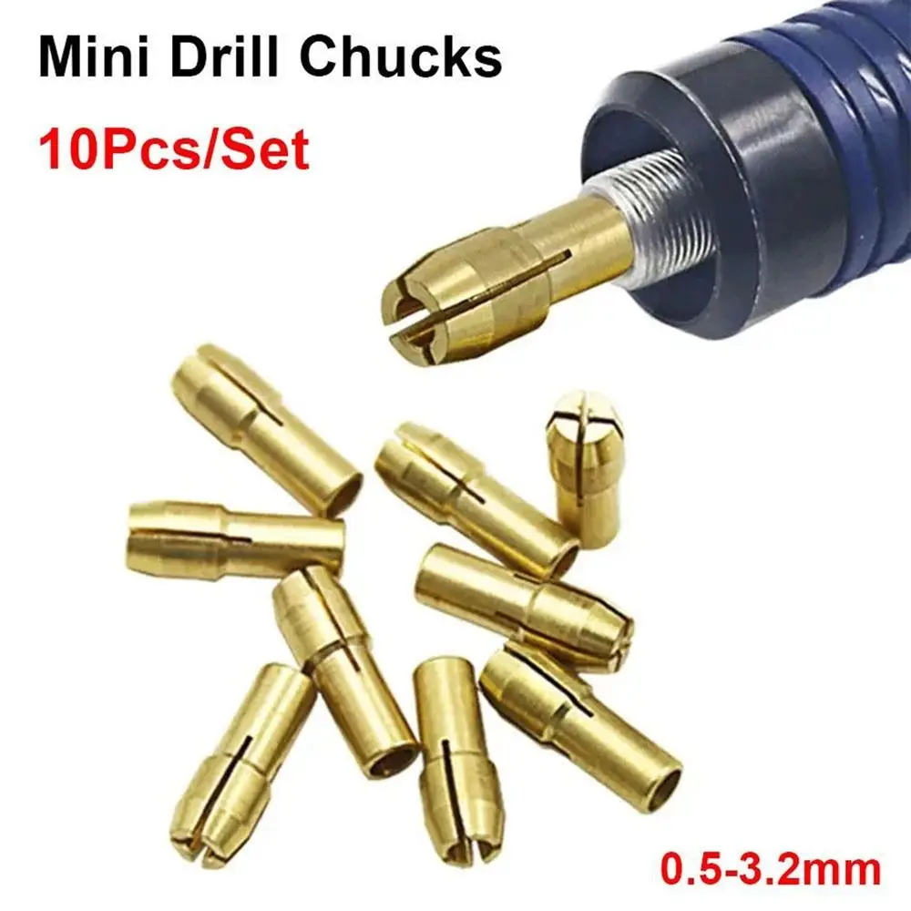 10Pcs Durable 4.8mm Shank Mini Drill Chucks Brass 0.5mm-3.2mm Metal Drill Chucks Collet Power Rotary Tool For Dremel