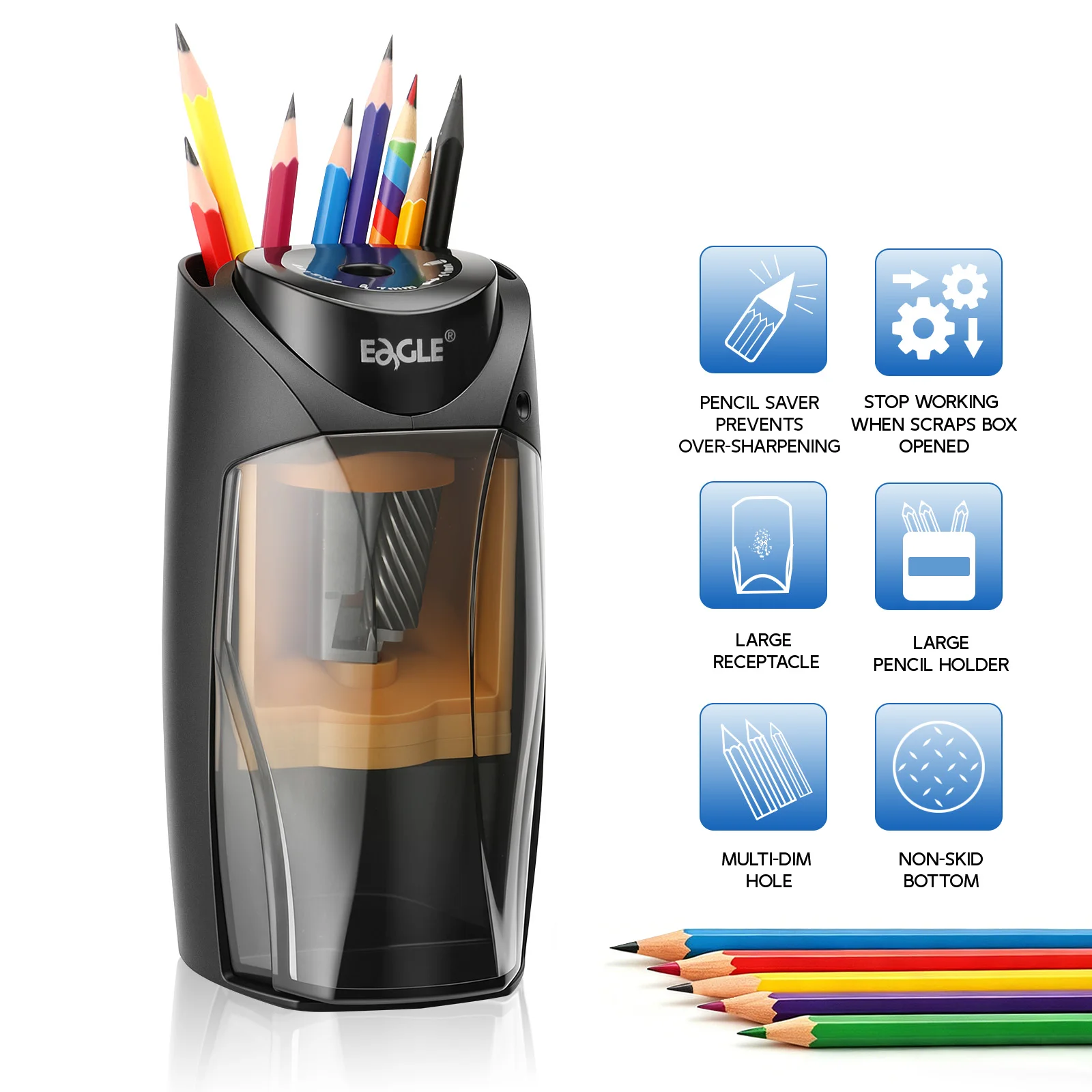 eagle-electric-pencil-sharpener-auto-start-stop-3-second-fast-sharpening-for-7-11mm-pencils-2-in-1-with-pen-holder