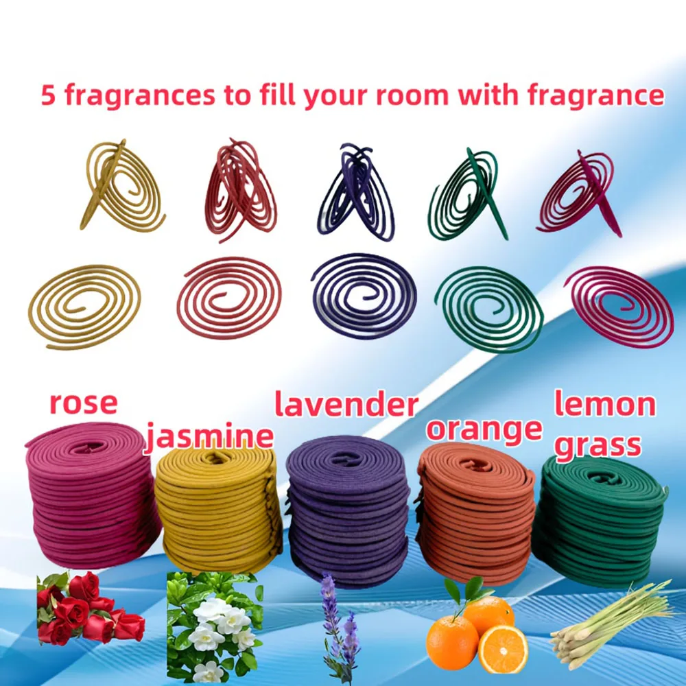 1 Can of 50 Mixed Spiral Incense Sticks + Gourd Base, with Scents of Rose, Jasmine, Lavender, Lemongrass, and Orange Burning Time: 3-4 Hours. Suitable for Air Purification, Yoga, Meditation, Fitness, Home Cleaning, and Relaxation. An Ideal Gift Choice for Home Use or Outdoor Occasions. Exquisite Holiday Decorations